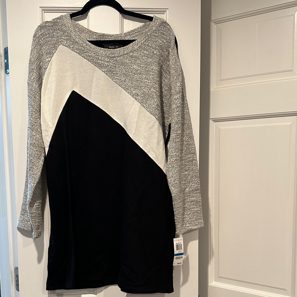 NWT Style & Co. Colorblock Sweater Dress in Black, Gray, and White